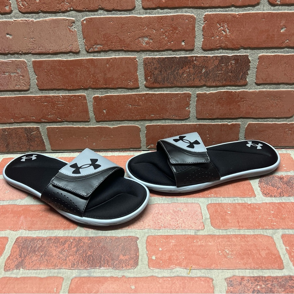 Under Armour ‘IGNITE VI’ Steel/Black Cushioned Adjustable Slide Sandals Men’s 11